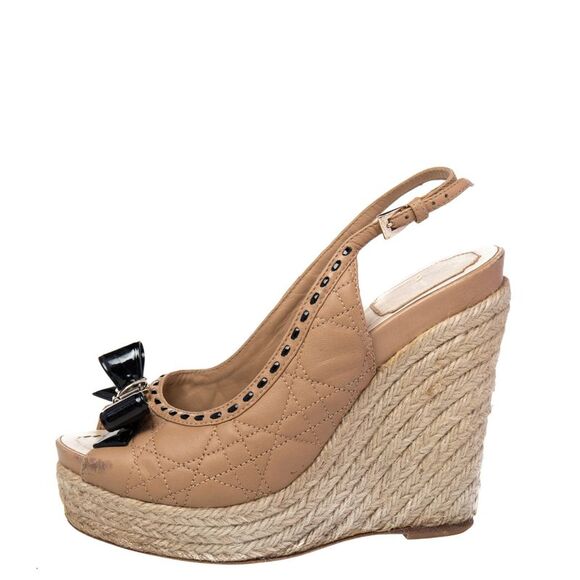 Dior Beige/Black Quilted And Patent Leather Platform Sandals Size 37 - Picture 2 of 4